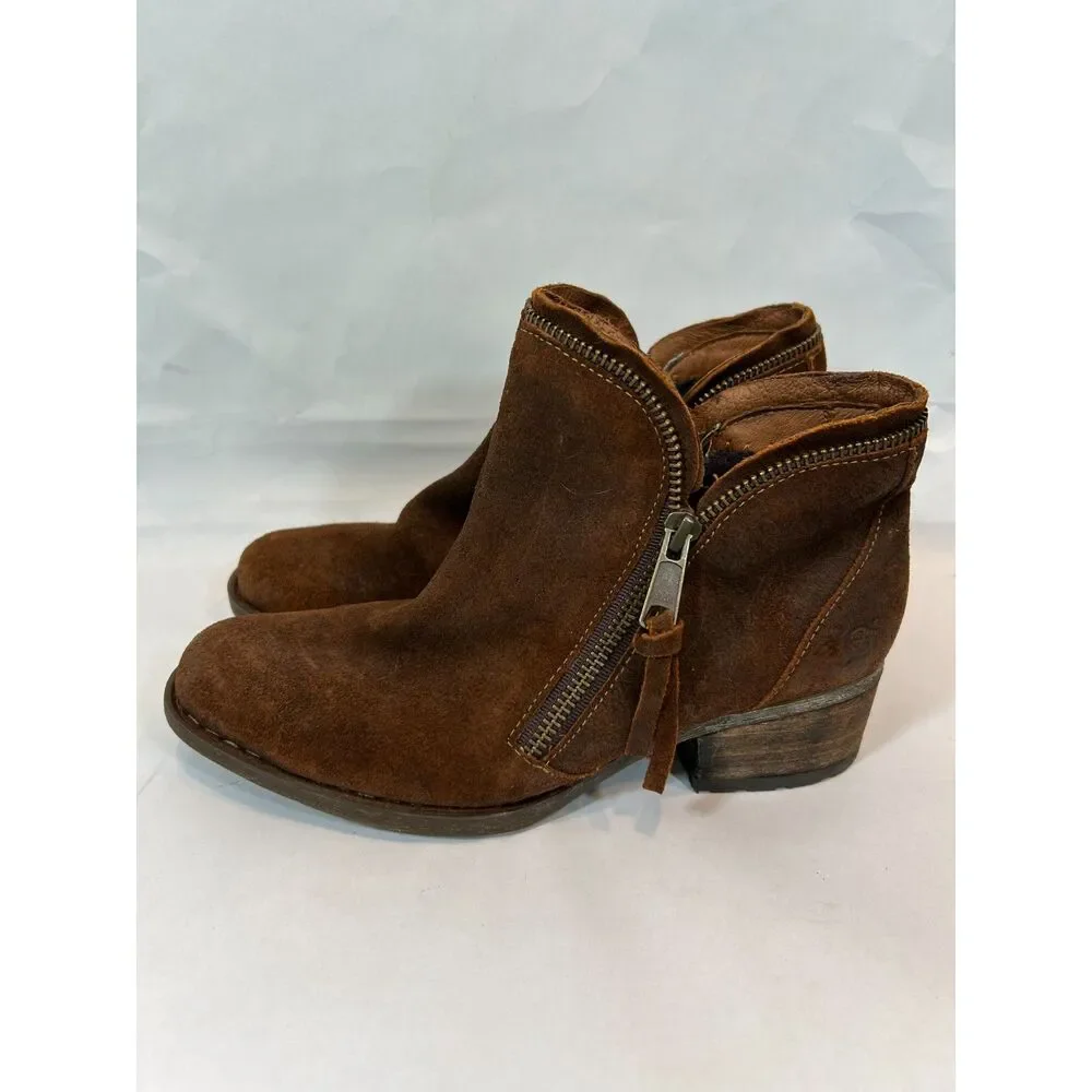 BORN Suede Leather Brown Zipper Ankle Boots Size 7.5M BOHO Casual